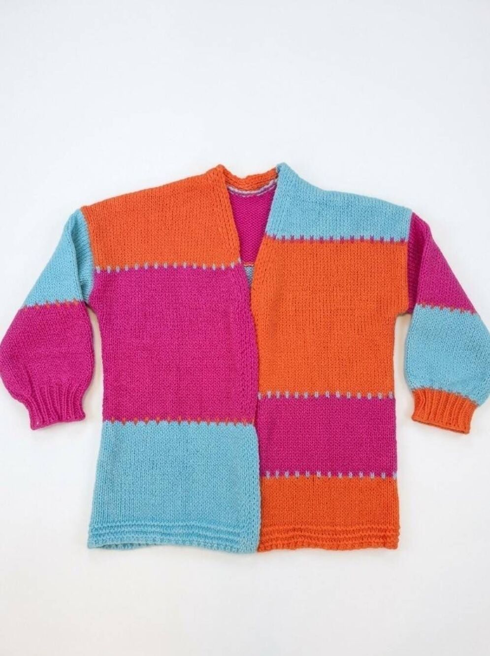 🔸️NWT Neon Colorblock Patchwork Open Front Sweater Youth XLarge